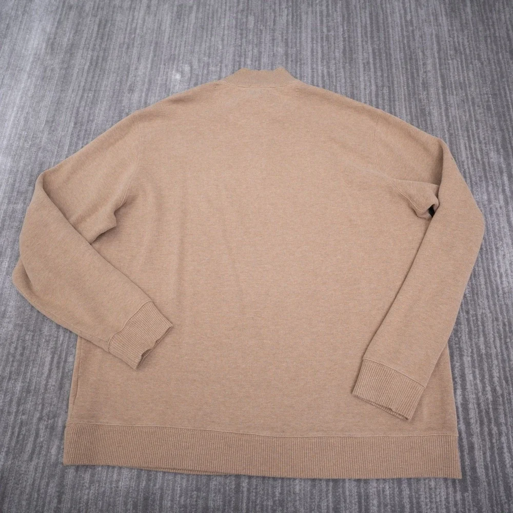 Lands End Mens XXL Tan 1/4 Zip Cotton Sweater Elbow Patches Mock Neck Pullover